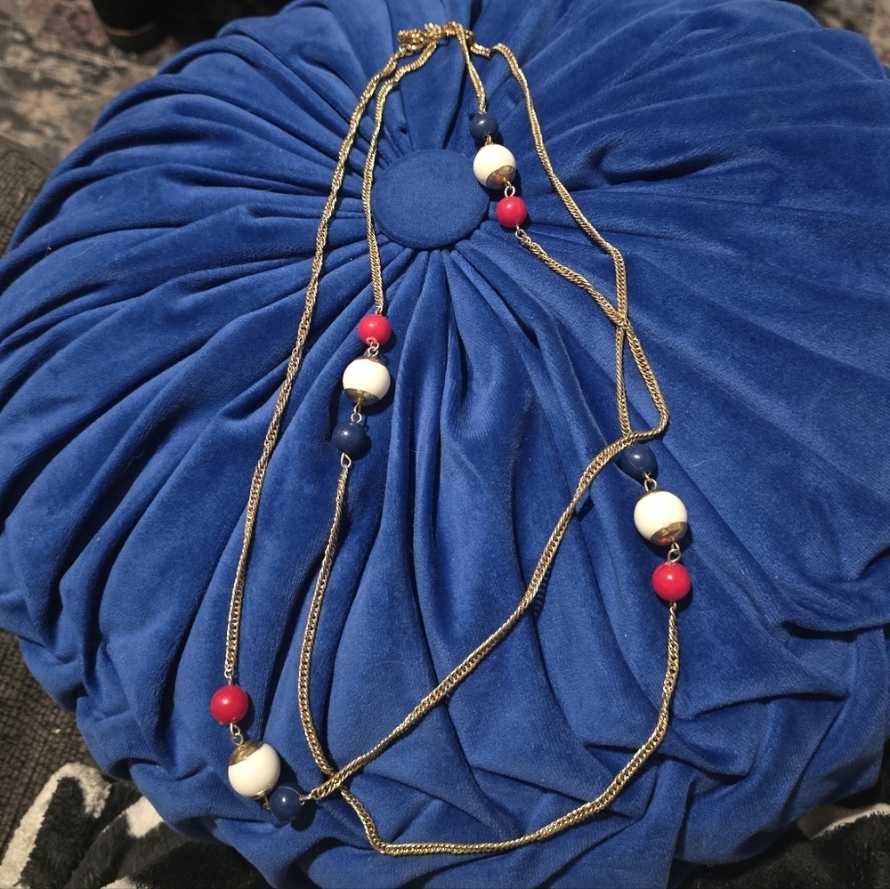 Vintage Red, White, & Blue Beaded Necklace